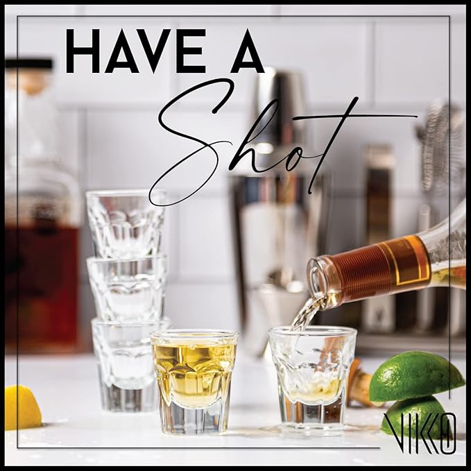 Vikko 1 Ounce Shot Glasses: Set of 12 Small Liquor and Spirit Glasses - Durable Tequila Bar Glasses For Alcohol and Espresso Shots - 12 Piece Mini Shooter Glass Set (Maracco)