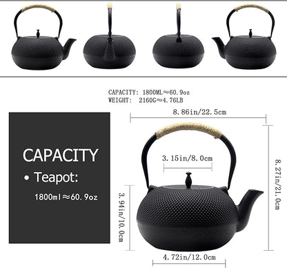 Big Cast Iron Teapot, Japanese Tetsubin Tea Kettle for Stovetop Safe, Cast Iron Tea Pot with Stainless Steel Infuser for Loose Tea and Enameled Interior(1800ml/60.9oz)