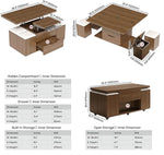 Load image into Gallery viewer, homary Lift-Top Coffee Table with Hidden Storage, 3-in-1 Modern Folding Center Table with 4 Stools, Casters, and Lockable Wheels – Convertible Dining &amp; Office Table for Living Room (Walnut)