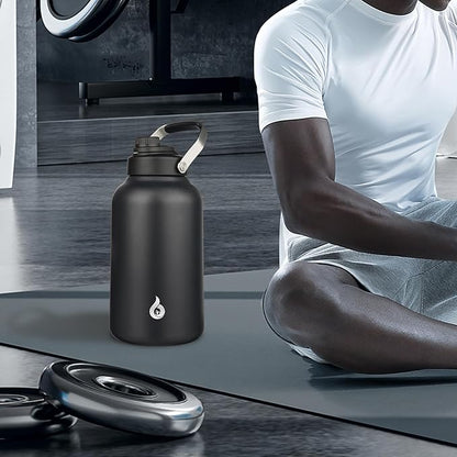 BJPKPK 1 Gallon Water Bottle Insulated, Dishwasher Safe 128oz Large Water Jug with Metal Handle & BPA Free Spout Lid, Stainless Steel Metal Thermo for Gym, Sports & Hiking, Black