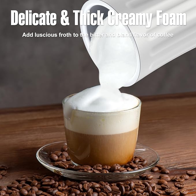 Milk Frother, 4-in-1 Electric Milk Frother and Steamer, Automatic Hot and Cold Foam Maker and Milk Warmer for Coffee, Latte, Cappuccino, Macchiato, Hot Chocolate(Pearl White)