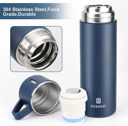 Stainless Steel Thermo 500ml/16.9oz Vacuum Insulated Bottle with Cup for Coffee Hot drink and Cold drink water flask.(Blue,Single)