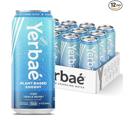 Yerbaé Energy Beverage - Iced Triple Berry, 0 Sugar, 0 Calories, 0 Carbs, Energized by Yerba Mate. Yerbae is a Plant-Based, Healthy Alternative to Sugary Energy Drinks, 16oz cans (12 Pack)