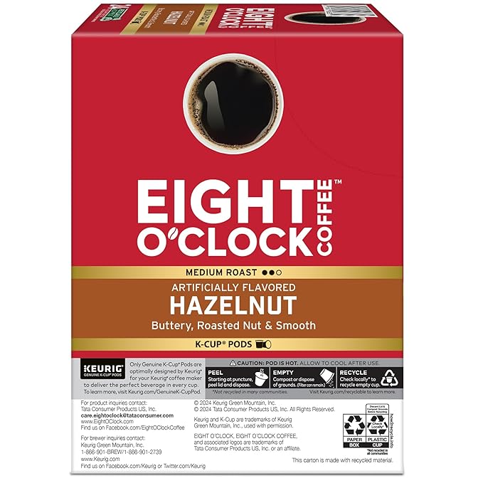 Eight O'Clock Coffee Hazelnut Keurig Single-Serve K-Cup Pods, Medium Roast Coffee, 96 Count