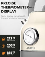 Load image into Gallery viewer, Amaste Electric Kettle, Retro Electric Tea Kettle With Thermometer, 57 Oz Hot Water Kettle For Coffee &amp; Tea, 304 Stainless Steel, 1500w Fast Boiling, Auto Shut-Off &amp; Boil Dry Protection, Cream White