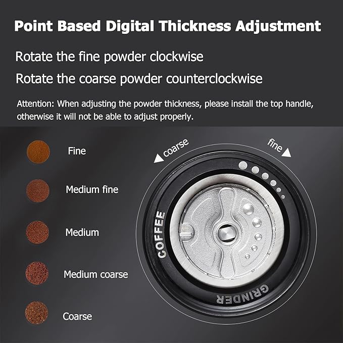 Manual Coffee Grinder with Double Bearing System Coffee Bean Grinder, 25g Capacity Hand Coffee Grinder, Stainless Steel 6-Star Burr Mill (BLACK, 6star-stainless steel)