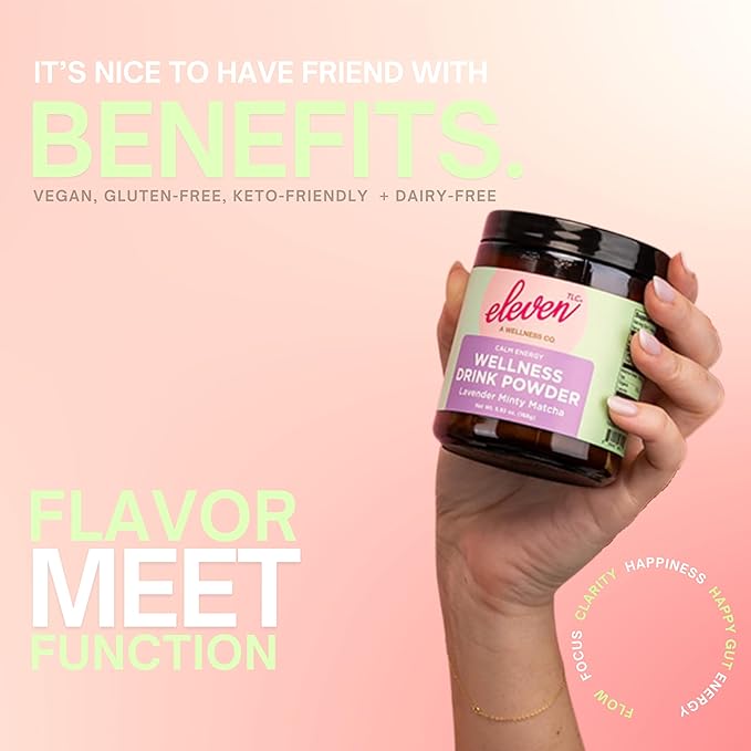 Eleven TLC Mint Matcha Powder with Lavender – Sugar-Free Japanese Green Tea for Lattes, Mocktails, Smoothies – Calm Energy, L'Theanine, Vegan, Low-Calorie, Barista-Approved Wellness Mix, Packaged Glass Jar