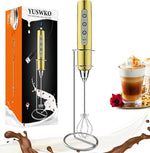Load image into Gallery viewer, YUSWKO Champagne Gold Handheld Milk Frother Wand with Stand for Coffee, Rechargeable Electric Whisk with 3 Heads 3 Speeds Drink Mixer Coffee Frother For Latte, Cappuccino, Hot Chocolate, Egg