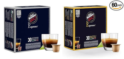 Caffe' Vergnano 1882 Medium Roast Espresso Bundle, Intenso (8/10) & Napoli (10/10) Capsules, Single-Serve Italian Coffee Pods Compatible with Nespresso Machines, 60 Ct