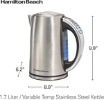Load image into Gallery viewer, Hamilton Beach 1.7 Liter Temperature Control Electric Kettle, Water Boiler &amp; Heater, Fast Boiling 1500 Watts, BPA Free, Cordless, Auto-Shutoff and Boil-Dry Protection, Stainless Steel (41020R)