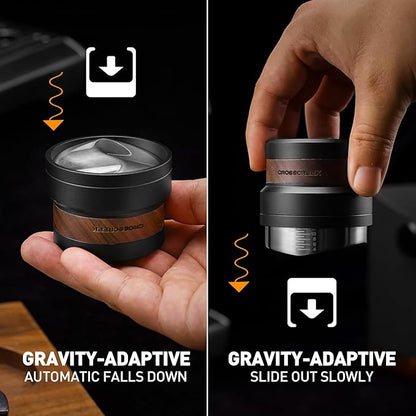 CrossCreek 54mm Espresso Distributor | Gravity Adaptive Distribution Tools Fits 54mm Breville Espresso Portafilter | Self Leveling Distributor | Stainless Steel & Walnut | Espresso Machine Accessories