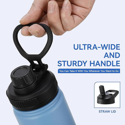 DOMICARE 16 oz Water Bottle Stainless Steel Double Wall Vacuum Insulated Water Bottle with Straw lids & Spout Lid, Leakproof