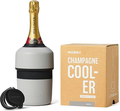 Huski Champagne Chiller | NEW | Award-Winning Iceless Design with Detachable Bottle Stopper | Keeps Wine Cold up to 6 Hours | Fits most 750ml Champagne, Prosecco & Sparkling Wine Bottles (Stone Grey)