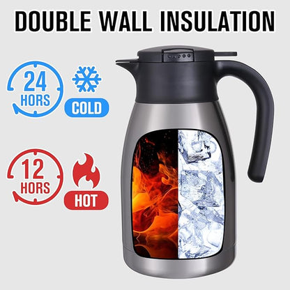 GiNT 51Oz Stainless Steel Thermal Coffee Carafe with Lid/Double Walled Vacuum Thermal Carafe / 12 Hour Heat Retention (Silver, 1.5L)