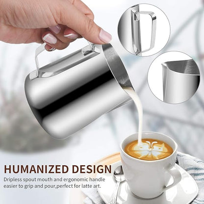 Stainless Steel Espresso Milk Frothing Pitcher - 12OZ/350ML Coffee Milk Frother Cup with Decorating Art Pen for Espresso Machine, Latte Art