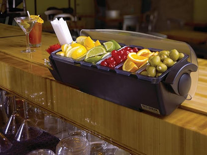 San Jamar Dome Garnish Center 4 Tray with Dome Lid for Kitchen, Bar, and Restaurants, Plastic, 12 Pints, Black