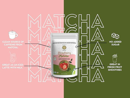 Ancient Roots Strawberry Matcha Powder 3.5 oz Japanese Green Tea with Real Strawberry Freeze Dried Fruit Powder No Added Sugar, Filled with Antioxidant Rich Superfood for Lattes, Smoothies & Baking - 25 Servings