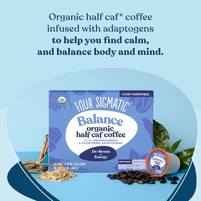 Four Sigmatic Adaptogen Coffee K-Cups | Organic Medium Roast Ground Coffee with Ashwagandha, Eleuthero, Chaga & Tulsi | Immune Support & Stress Relief | Keto | 24 Count