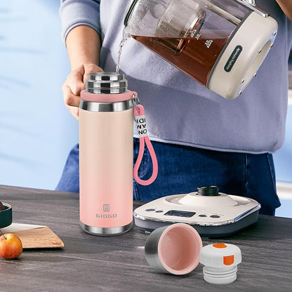 Stainless Steel thermo Bottles with cup 700ml/23.7oz Vacuum Insulated Bottle for hot and cold coffee drink water thermo flask with cup.(Gradient Pink,700ml)