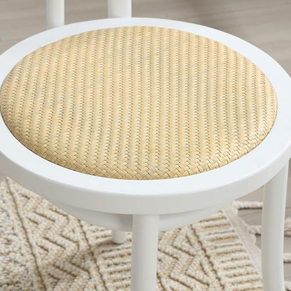 Kmax Vintage Dining Chairs Set of 4, Thonet Soild Wood Rattan Kitchen Chairs Armless French Country Dining Chairs for Wedding Hotel Dessert Shop Cafe, White