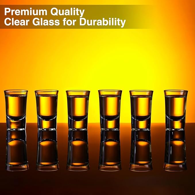 Ruckae 12 Pack 1oz Shot Glasses Set with Tray Heavy Base Clear Shot Glasses Bulk for Vodka Tequila Whiskey Liquor