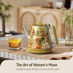 Load image into Gallery viewer, Hazel Quinn Retro X Eduardo Recife Collaboration Electric Kettle- 1 Litres / 34 Ounces Retro Small Tea Kettle, Double Wall, 304 Stainless Steel, 800W Fast Boiling, Cordless, BPA-Free, Auto Shut-Off