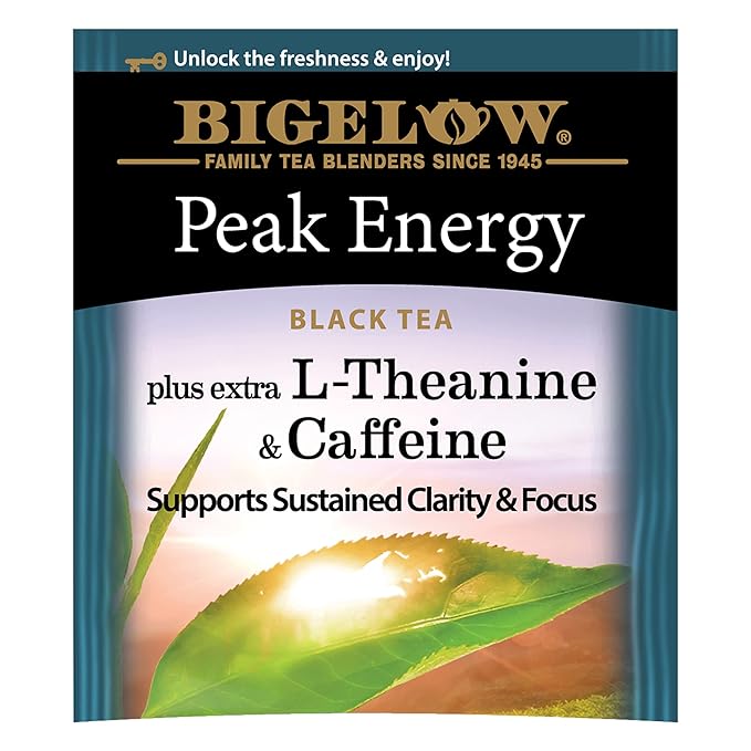Bigelow Tea Peak Energy plus extra L-Theanine & Caffeine, 18 Count (Pack of 6), 108 Total Tea Bags