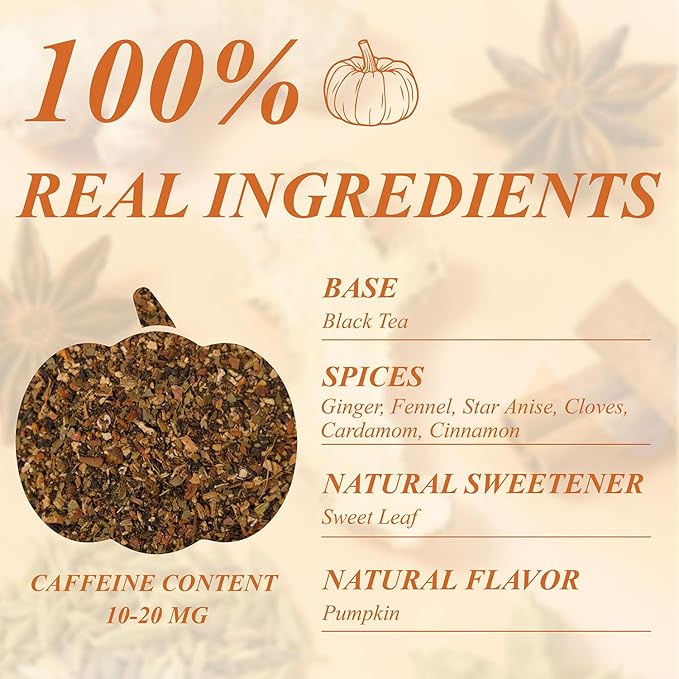 WT WEETEE Pumpkin Spice Black Tea, 100 Count Caffeinated Pumpkin Chai Tea Bags, Warm & Cozy Autumn Blend, Holiday and Fall | Halloween Tea