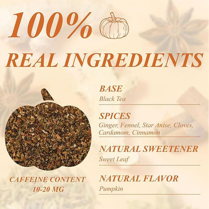 WT WEETEE Pumpkin Spice Black Tea, 100 Count Caffeinated Pumpkin Chai Tea Bags, Warm & Cozy Autumn Blend, Holiday and Fall | Halloween Tea