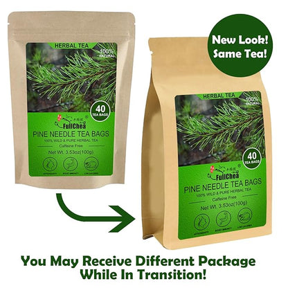 FullChea - Dried Pine Needle Tea Bags, 40 Teabags, 2.5g/bag - 100% Wild Chinese Masson Pine Needles - Premium Herbal Tea - Caffeine-free - Rich In Vitamin & Antioxidants