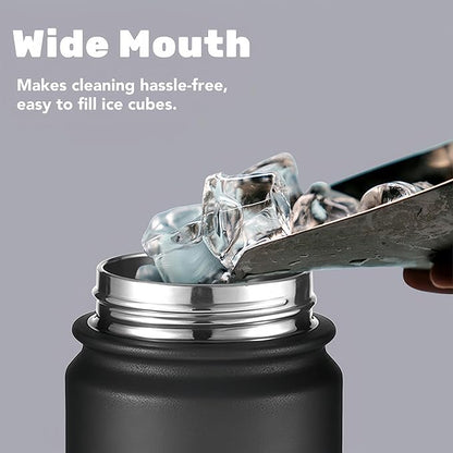 mininoo Insulated Stainless Steel Water Bottle with Straw and Lid for Sports, 24 oz, Midnight Black