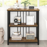 Load image into Gallery viewer, FOLUBAN 3 Tier Bookshelf, Industrial Wood and Metal Bookcase, Small Book Shelf for Home Office Bedroom Living Room, Rustic Brown