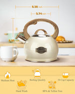 Load image into Gallery viewer, Teapot for Stovetop, 2.1 Quart Stove Top Whistling Tea Kettle, Teapot Kettles with Food Grade Stainless Steel and Wood Pattern Folding Handle, Suitable for All Heat Sources