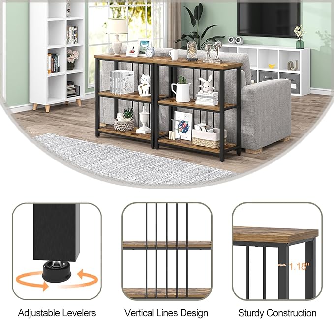 FOLUBAN 3 Tier Bookshelf, Industrial Wood and Metal Bookcase, Small Book Shelf for Home Office Bedroom Living Room, Rustic Brown