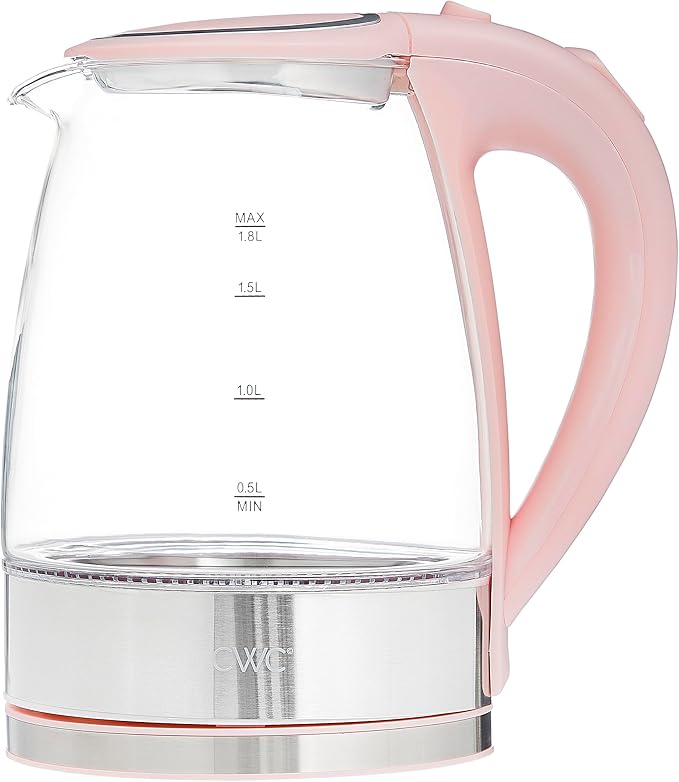 COOK WITH COLOR Electric Tea Kettle, 1.8L Cordless Hot Water Boiler, 1200W Rapid Boil, Auto Shutoff & Boil Dry Protection, BPA-Free, Sleek Countertop Design, Blush