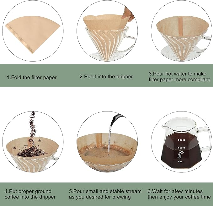 21oz Pour Over Coffee Maker Set, V60 Glass Coffee Dripper, Octagonal Shape Coffee Pot with 40Pcs Filter Paper Gift Set