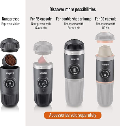 WACACO Nanopresso Portable Espresso Maker Bundled with Protective Case, Mini Travel Coffee Machine, Perfect for Camping, Travel and Office（ Black）