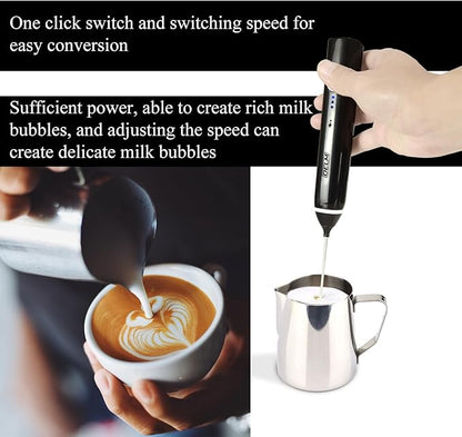 Delm Milk Frother Electric USB Stainless Steel Accessory - Frother Wand Foam Maker for Lattes - Milk Frother Handheld for Cappuccino, Frappe, Matcha, Hot Chocolate - Frother for Coffee (black)