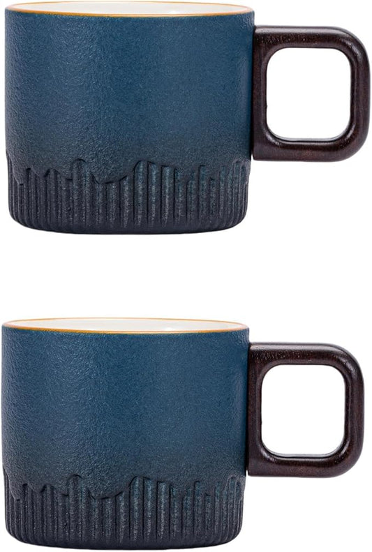 Espresso Cups Set of 2, 2 oz Ceramic Espresso Cups, Demitasse Cups for Tea or Coffee (Blue)