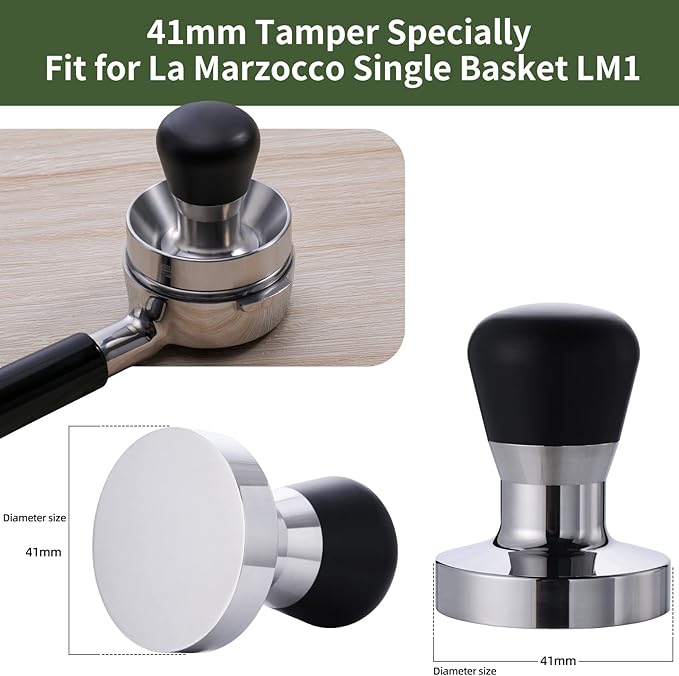 41mm Espresso Tamper with Precisely Manufactured Stainless Steel Base & PVC Handle, 41mm Coffee Tamper Specially Fit for La Marzocco 1 Cup 7g Basket, VST 7g Single Basket and Similar