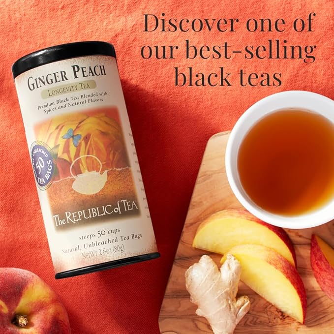 The Republic of Tea Ginger Peach Black Tea, Caffeinated, 50 Count