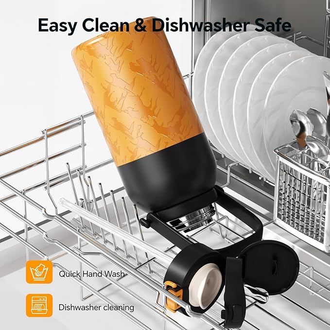 QWE Large Insulated Water Bottle with Straw&Lids,1200ml/40oz Vacuum Sealed Sport Bottles,Double Drinking,Stainless Steel Tumbler with Handle,LeakProof,BPA-Free,for Hiking,Gym,camp (Mountain Orange)