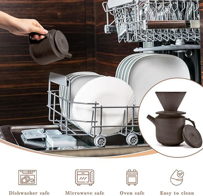 AZYM Pour Over Coffee Maker Set,with Lid and V60 Paper Coffee Fliters 20 Counts,High Heat Resistant Vintage Coffee Carafe Dripper Set for Home Café Restaurant Camping Hiking(Black)