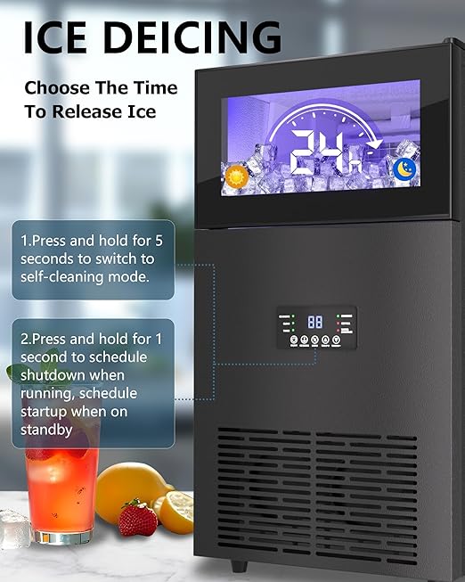 Commercial Ice Maker Machine 𝟏𝟕𝟎 𝐋𝐛𝐬/𝐃𝐚𝐲, Undercounter Ice Makers 40Lbs Storage Bin and 63 Ice Trays, Outdoor Ice Maker Brushed Metal with Water Line, Ice Scoop, for Home, Bar, Party