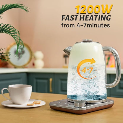 Electric Kettle, 1.8L/1200W, Stainless Steel, Control Buttons, Digital Display Panel, Keep Warm for 12 hours, Auto Shutoff, BPA-Free, Hot Water Kettle for Coffee & Tea, Electroplated handle