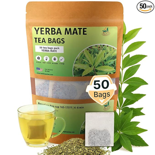 Yerba Mate Tea - Green Cut & Sifted - Unsmoked Energy Boost - 50 Tea Bags - Packed with Nutrients - Your Perfect Coffee Replacement