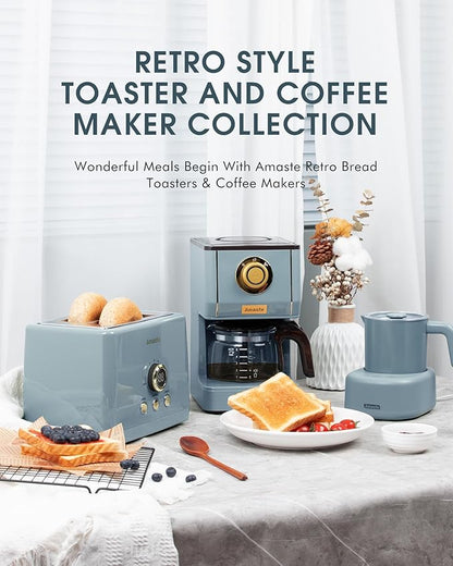 2 Slice Toaster, Retro Bread Toaster with LED Digital Countdown Timer, Extra Wide Slots Toasters with 6 Bread Shade Settings, Bagel, Defrost Function, High Lift Lever, Removal Crumb Tray, Ash Blue