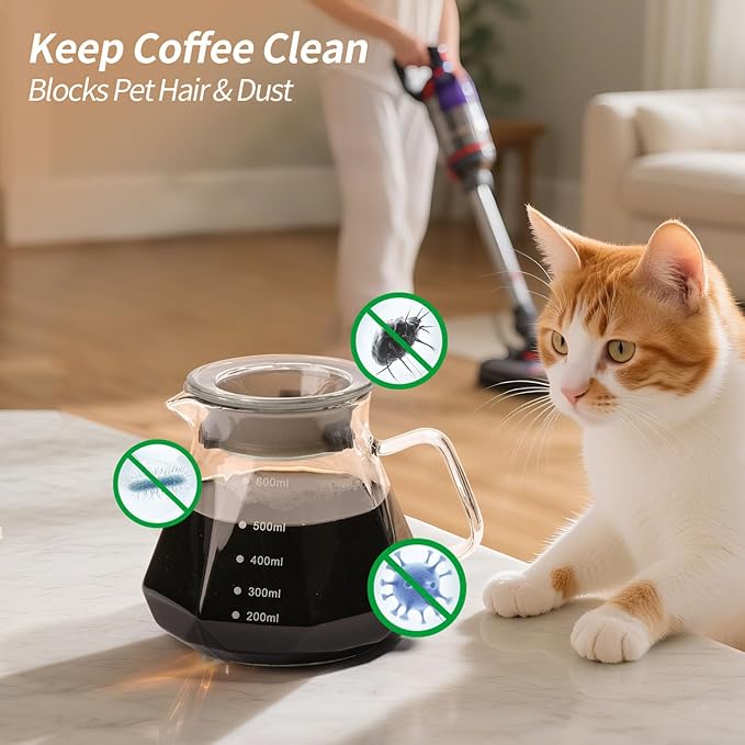 Pour Over Coffee Maker, Borosilicate Glass Drip Coffee Maker with Reusable Stainless Steel Filter and Cork Grip for Home Café (Walnut Collar, 20 OZ)