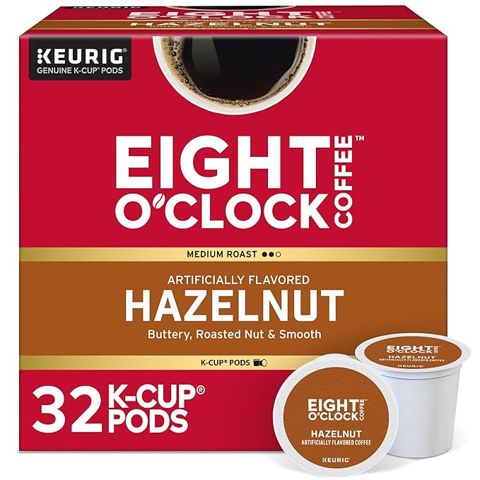 Eight O'Clock Coffee Hazelnut Single-Serve Keurig K-Cup Pods, Medium Roast Coffee Pods, 32 Count