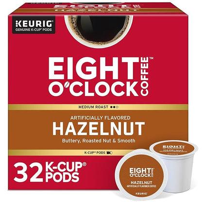 Eight O'Clock Coffee Hazelnut Single-Serve Keurig K-Cup Pods, Medium Roast Coffee Pods, 32 Count